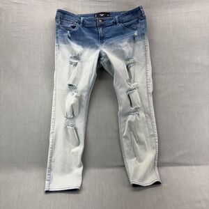 Hollister Crop Distressed Ombre Dip Dye Jeans Blue White Size‎ 13 W31 Stretch